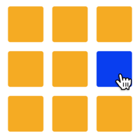 A image showing a bingo sheet with 6 tiles. Fire are yellow and one select by a mouse cursor is blue.