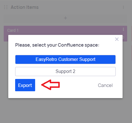 Selection of Confluence space during export on EasyRetro
