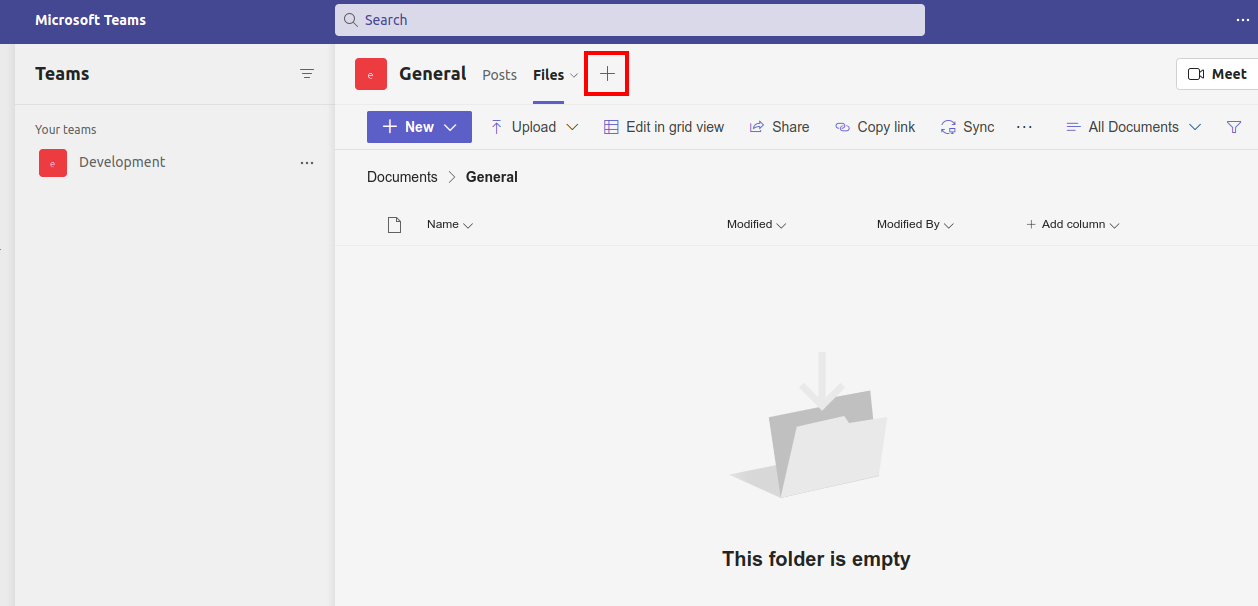 Creating a new tab on Microsoft Teams