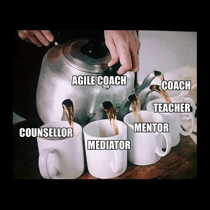Agile coach -> Counsellor, mediator, mentor, teacher, coach