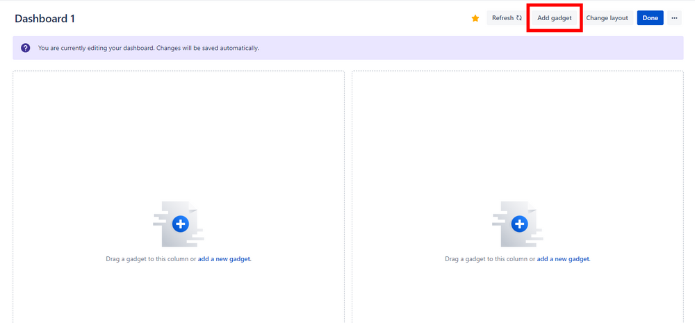 Jira Screenshot showing how to customize dashboard layout and add gadgets