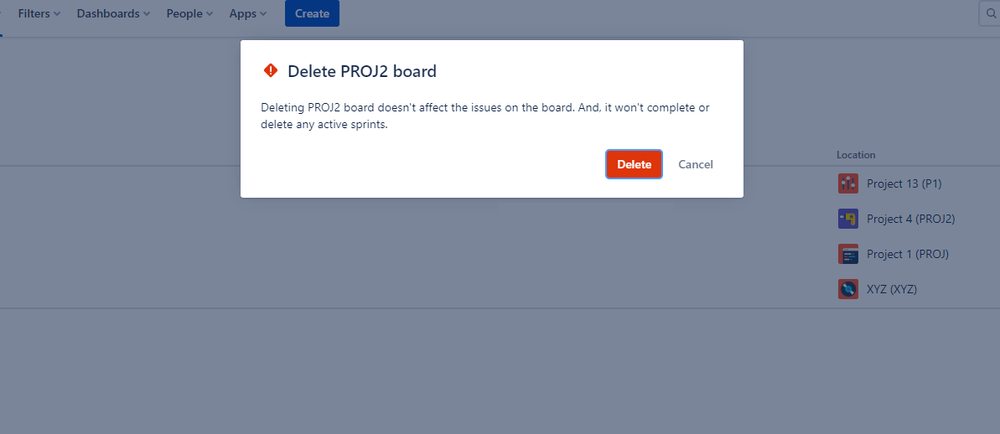 Jira Software screenshot showing the Confirm Deletion message