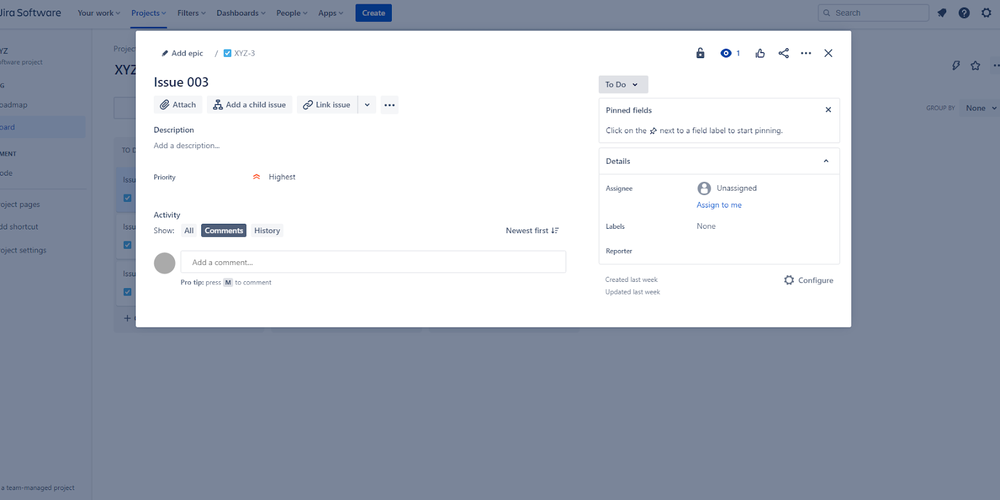 Jira Software screenshot showing the Actions menu and where to find the Delete option