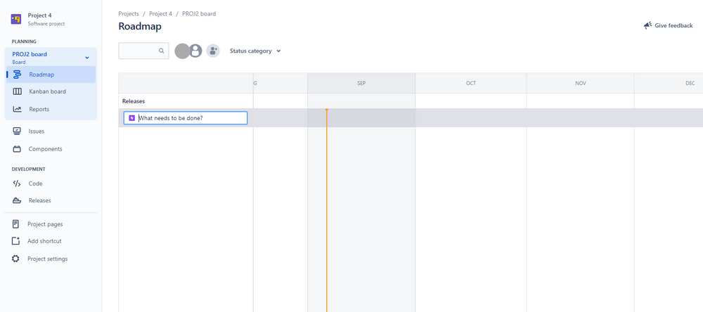 Jira Screenshot showing how to create an epic on roadmap