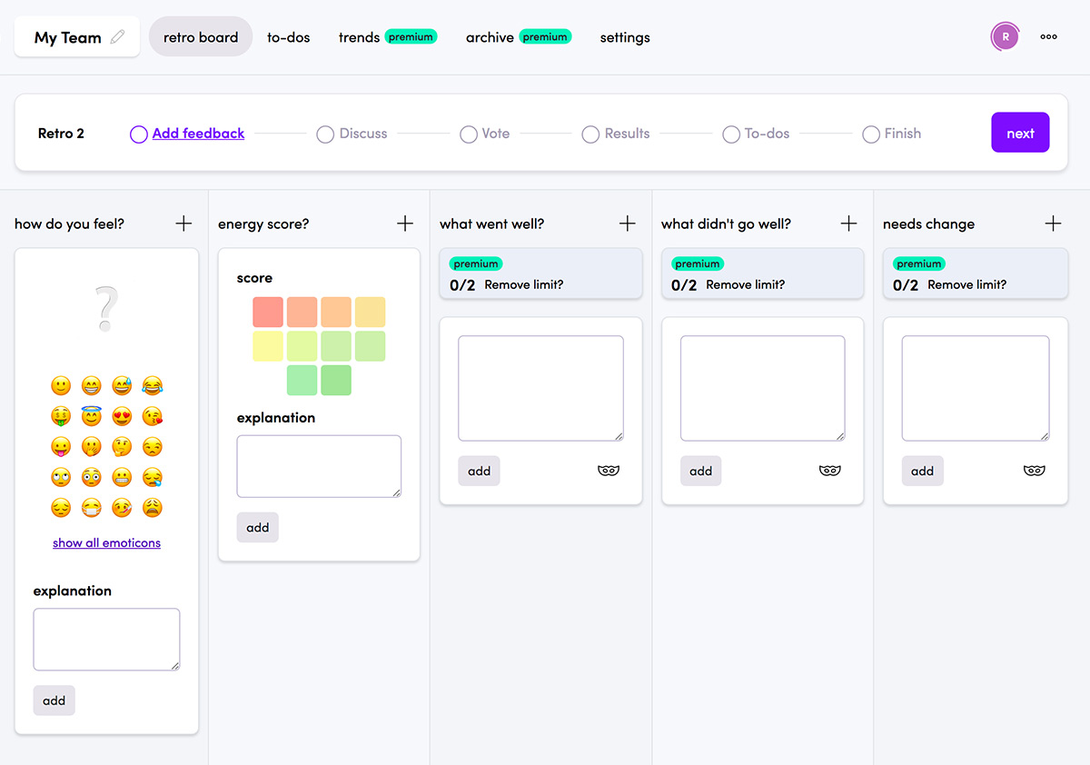 Retros.work board example